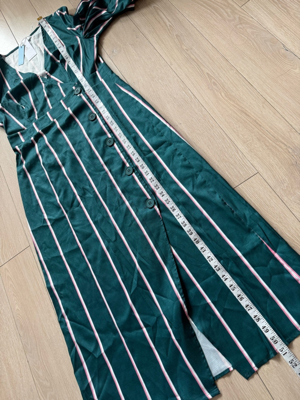 NWT Cupshe Pinstriped Puff-Sleeve Midi Dress in Green & Pink Women’s Size Large - Picture 11 of 13